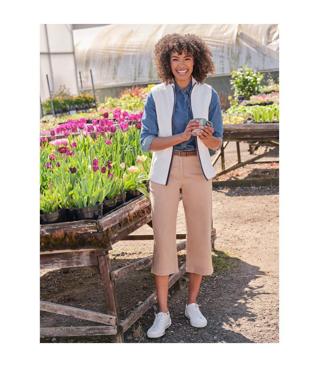 Womens/ladies Organic Cotton Fleece Gilet Cream WoolOvers-2