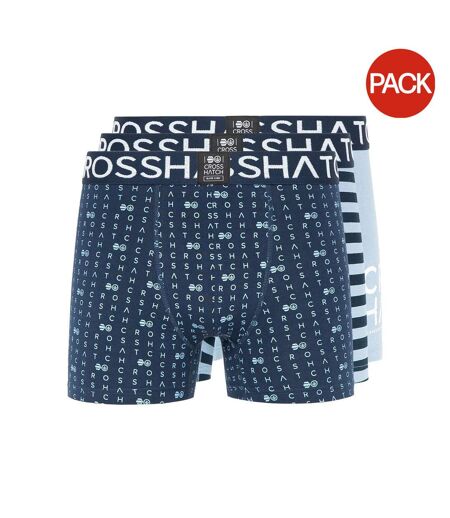 Pack Of 3  Mens Gridline Boxer Shorts  Denim Blue Crosshatch