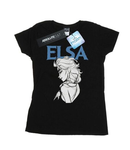 Disney Femmes/Ladies - Frozen Elsa Profile Sketch Cotton T-Shirt (Noir) - UTBI21958