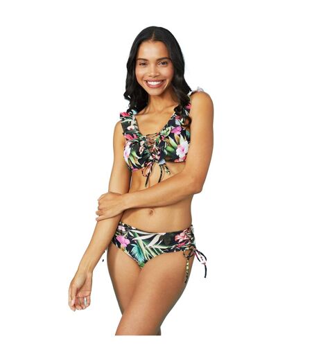 Womens/ladies floral front tie bikini set black Debenhams