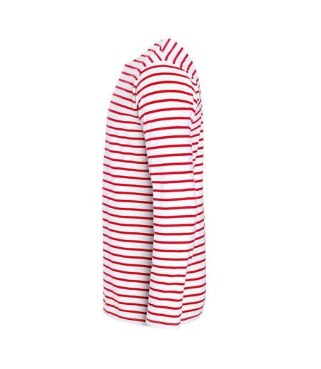 Mens Marine Striped Long-sleeved T-shirt White Red SOLS