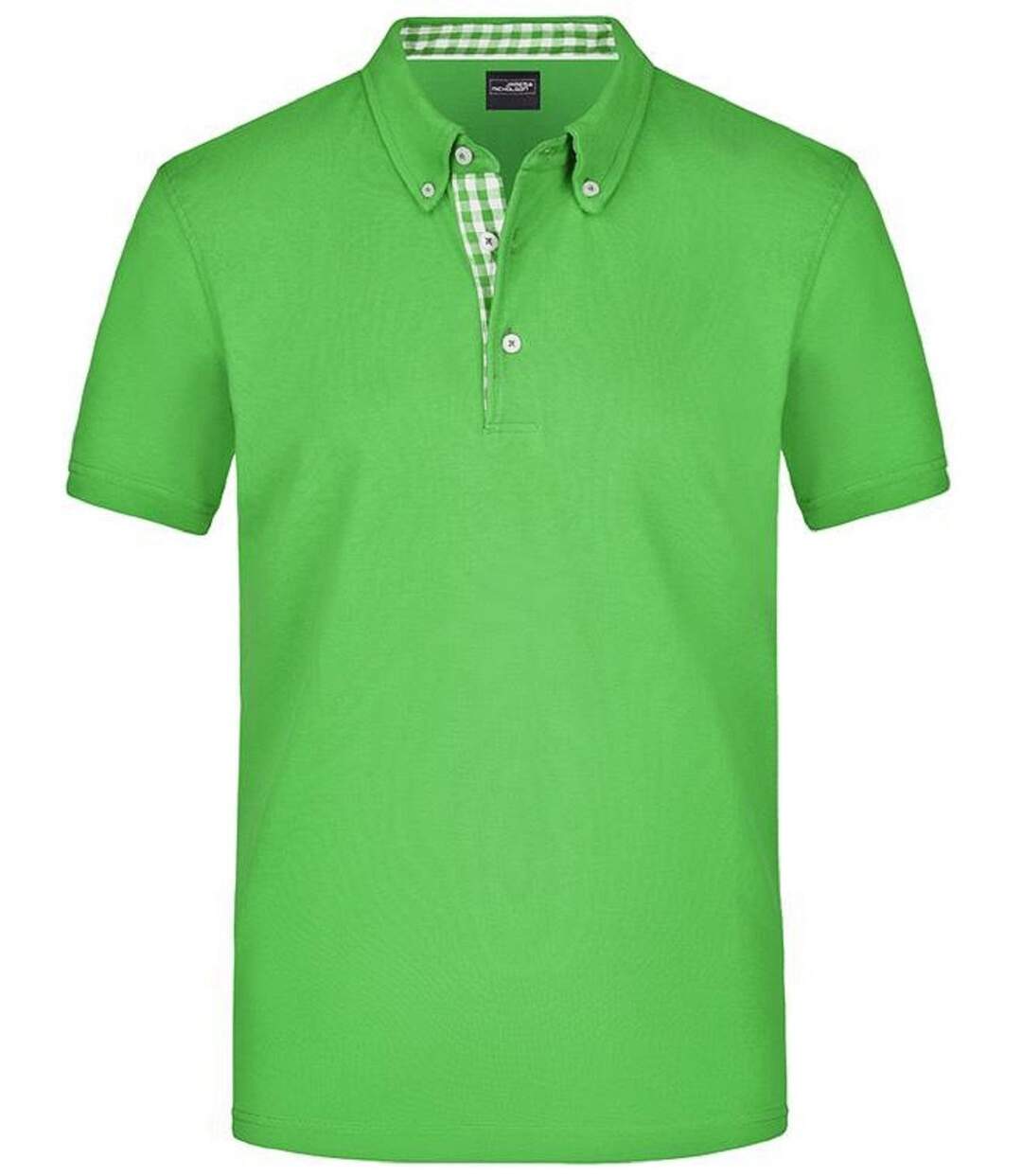 Polo inserts vichy HOMME JN964 - vert citron col vert-blanc