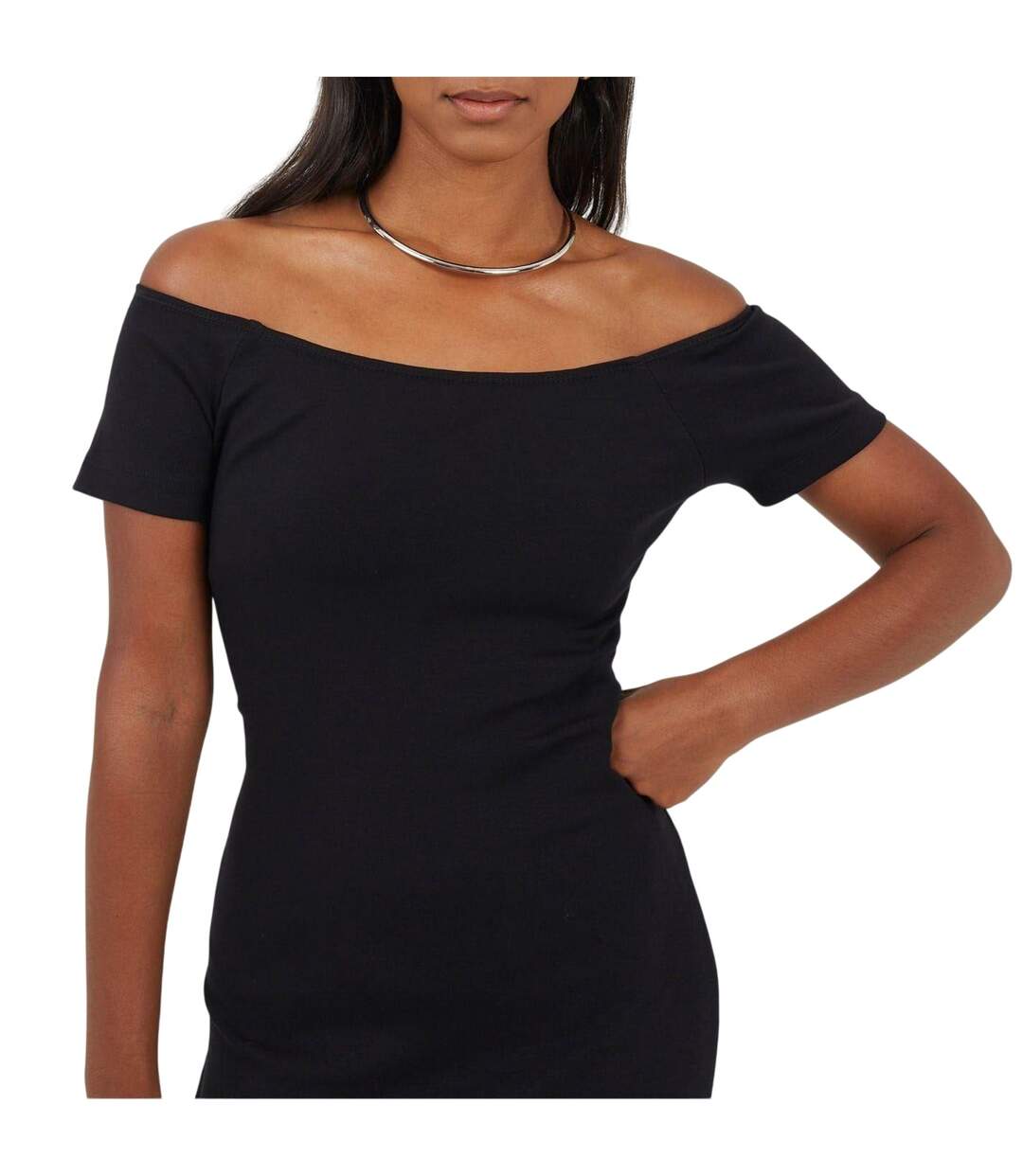 Robe Moulante Manches Courtes Femme Noir Brave Soul-4