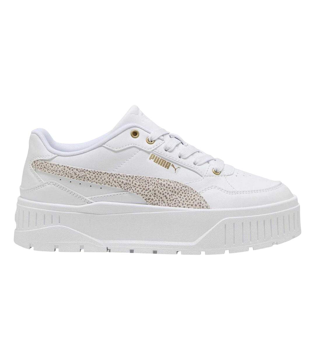 Womens/ladies Karmen Ii Leather Platform Trainers White Leopard Puma-1