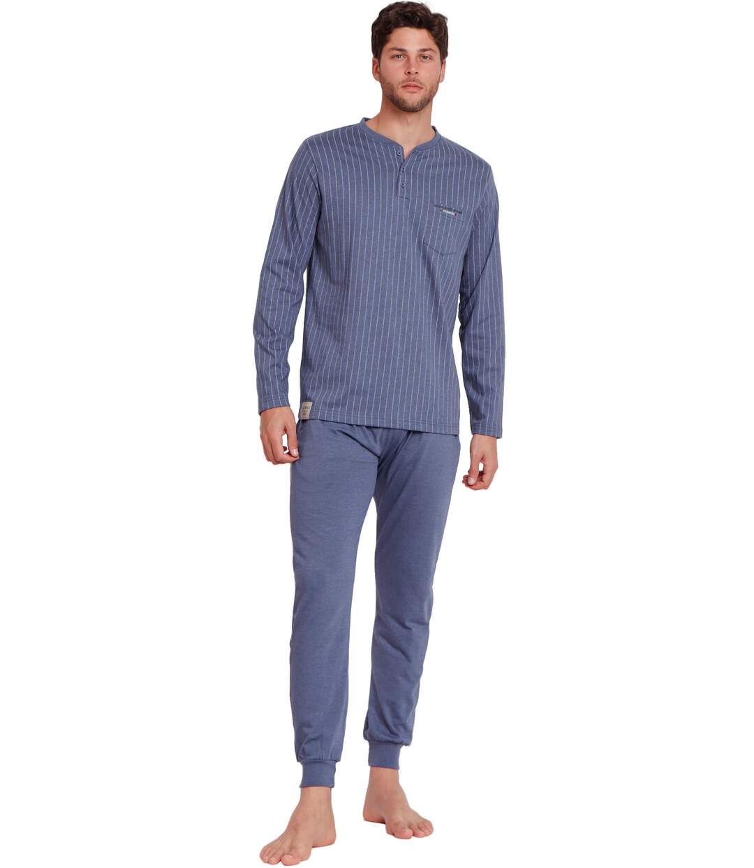 Pyjama tenue d'intérieur pantalon polo manches longues Blue Premium Admas-1