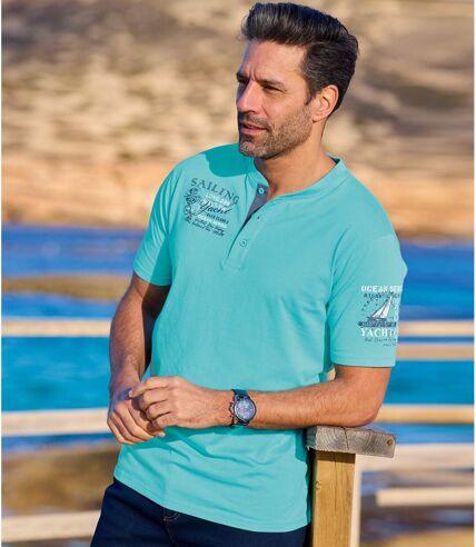 Pack of 2 Men's Henley T-Shirts - Blue Turquoise