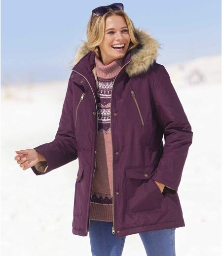 Women's Plum Hooded Microtech Parka -Water-Repellent  