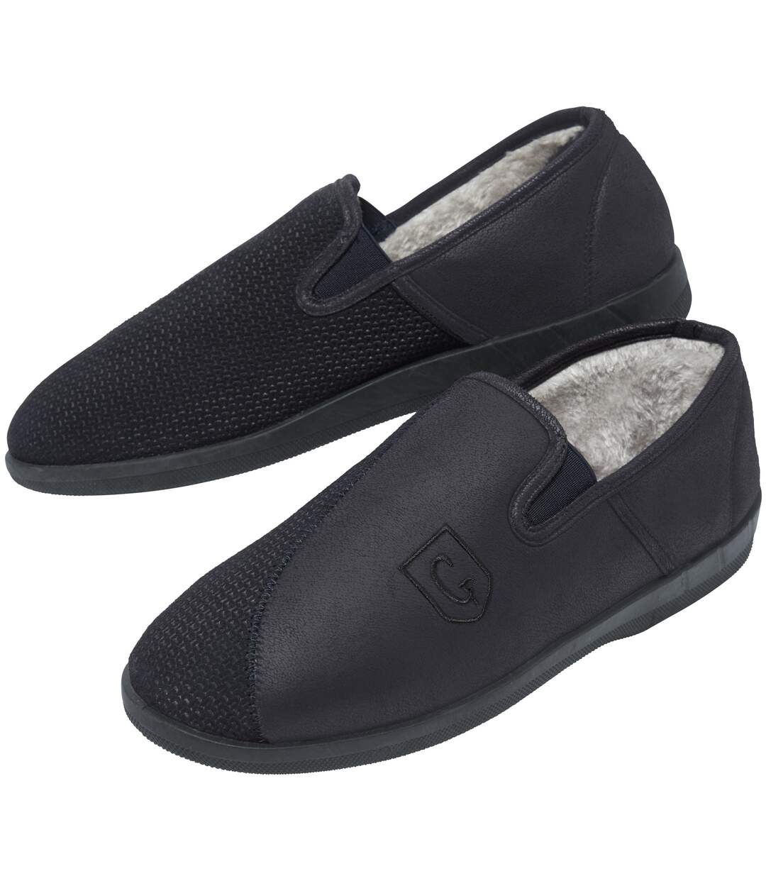 Men s Black Fleece Lined Slippers