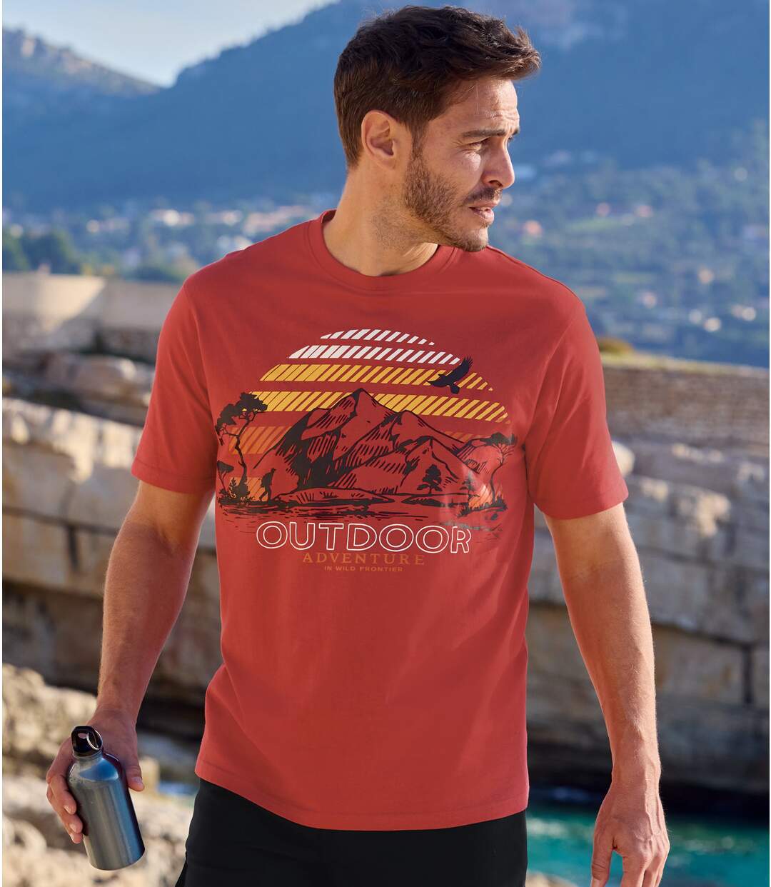 Pack of 2 Men's Adventure T-Shirts - Brick Red Black-2