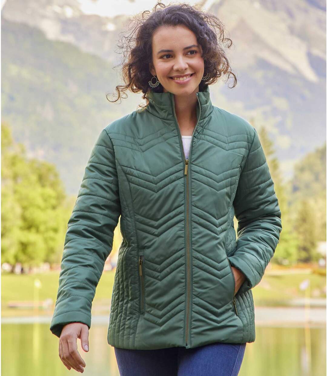 Women's Green Full Zip Padded Jacket Atlas For Men