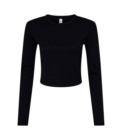 Womens/ladies micro-rib long-sleeved t-shirt solid black Bella + Canvas