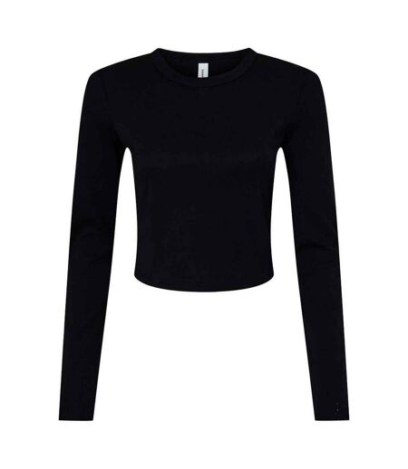 Womens/ladies micro-rib long-sleeved t-shirt solid black Bella + Canvas