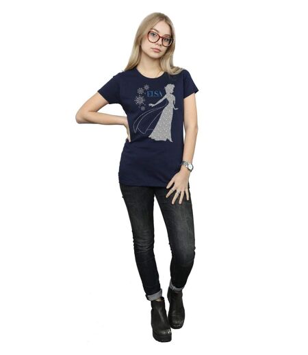 Disney T-shirt en coton Femme/Femme Frozen Elsa Christmas Silhouette (Bleu marine) - UTBI21902