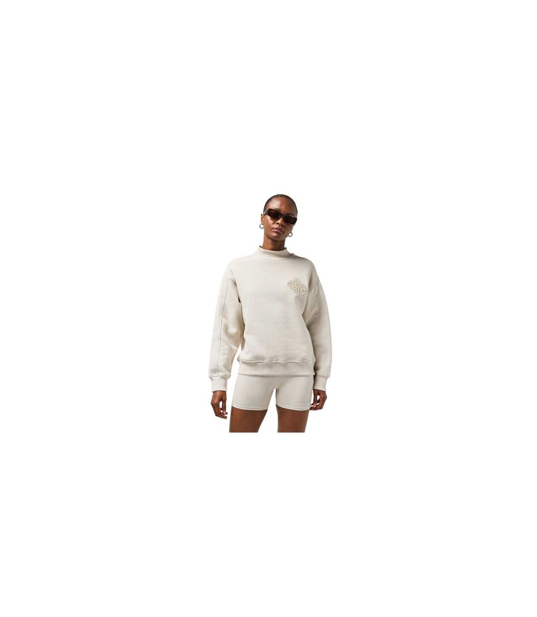 Womens/ladies Embroidered Mock Neck Sweatshirt Grey Couture-1