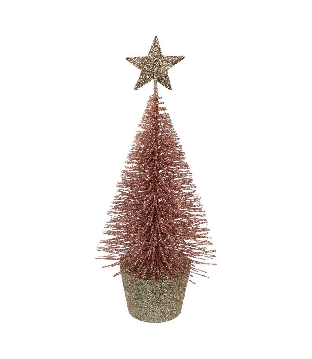 Sapin Déco de Noël Paillette 15cm Rose-1