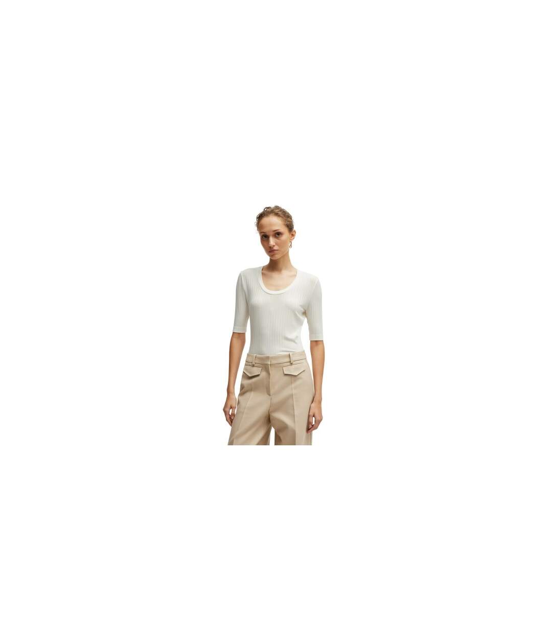 Womens/ladies Effilie Ribbed T-shirt White Boss-1