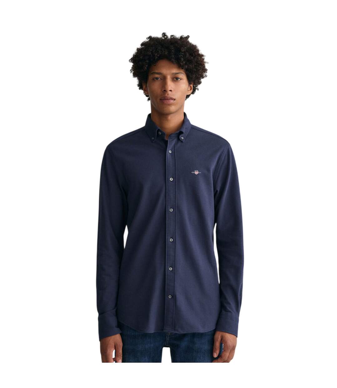 Mens Cotton Pique Regular Button-down Shirt Navy Gant-2