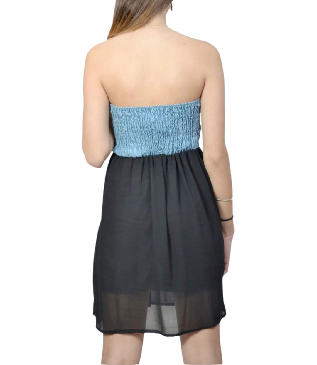 Tunique Bustier Femme en Polyester Noir avec Zip et Détails Plissés-2