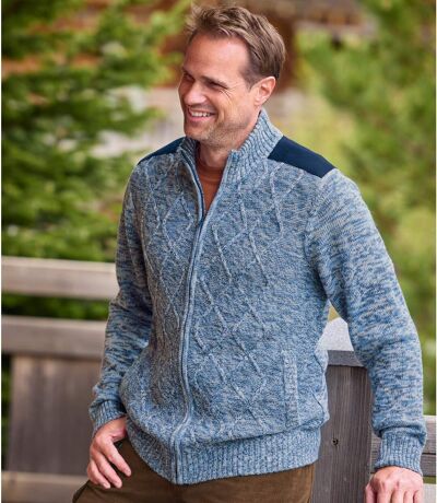 Men's Blue Knitted & Faux-Suede Jacket