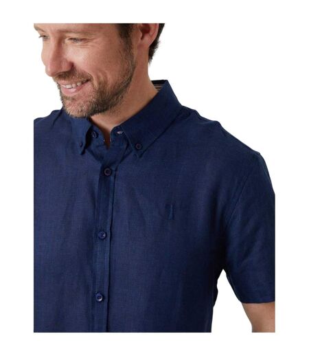 Mens Linen Blend Regular Shirt Navy Saltwell