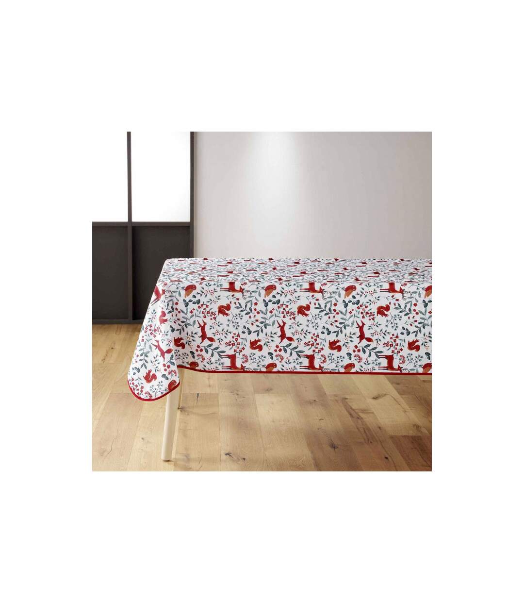 Nappe Imprimé Forestine 150x240cm Blanc & Rouge-1