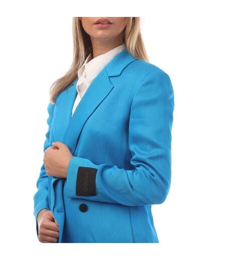 Womens/ladies Double-breasted Blazer Blue Hugo