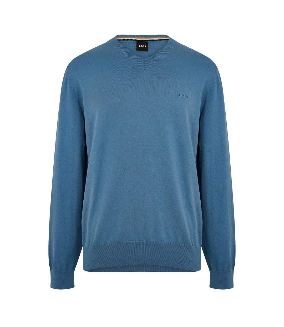 Mens Embroidered Logo Knitted V Neck Sweatshirt Pastel Blue Boss-1