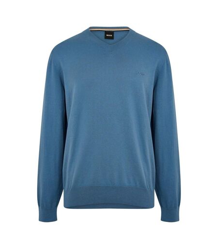 Mens Embroidered Logo Knitted V Neck Sweatshirt Pastel Blue Boss
