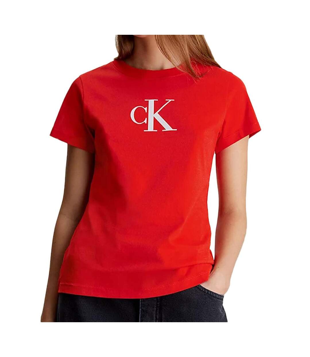 T-shirt Rouge Femme Calvin Klein Jeans Satin Ck - S-1