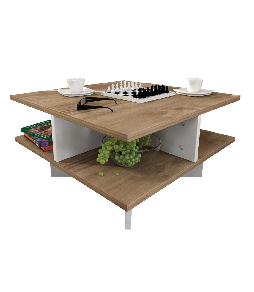 Table basse design scandinave Hamton - L. 60 x H. 31 cm - Marron noix-1
