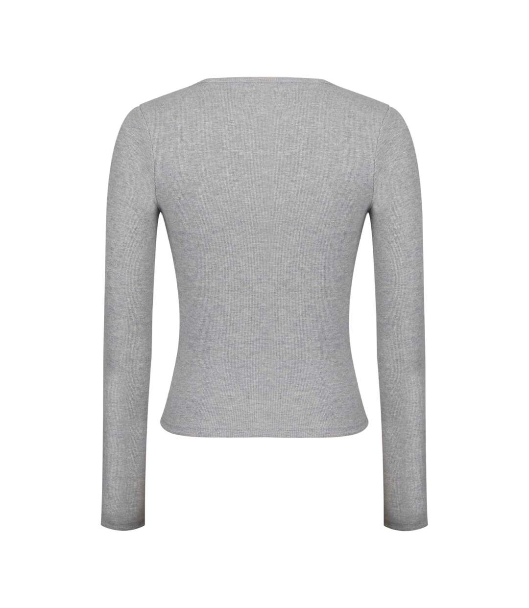 Womens/ladies Plain Square Neck Fitted Long-sleeved T-shirt Grey Marl Marl Jack Wills-2