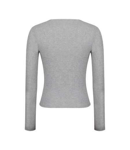 Womens/ladies Plain Square Neck Fitted Long-sleeved T-shirt Grey Marl Marl Jack Wills