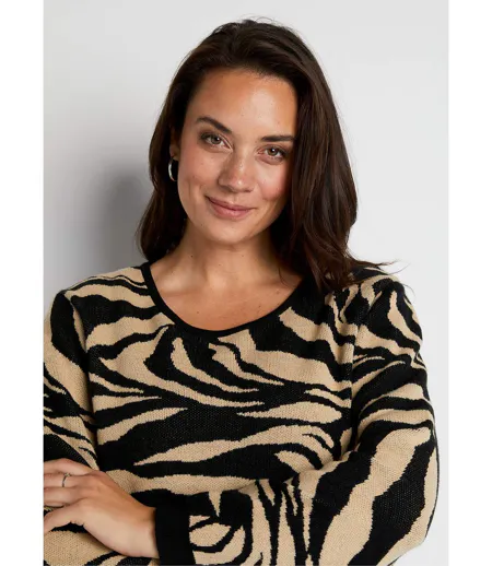 Pull doux jacquard zèbre col rond