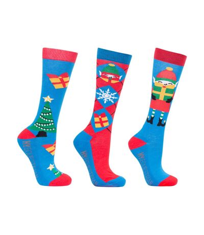 Hy Womens/Ladies Jolly Elves Bamboo Christmas Socks (Pack of 3) (Blue/Red) - UTBZ4886