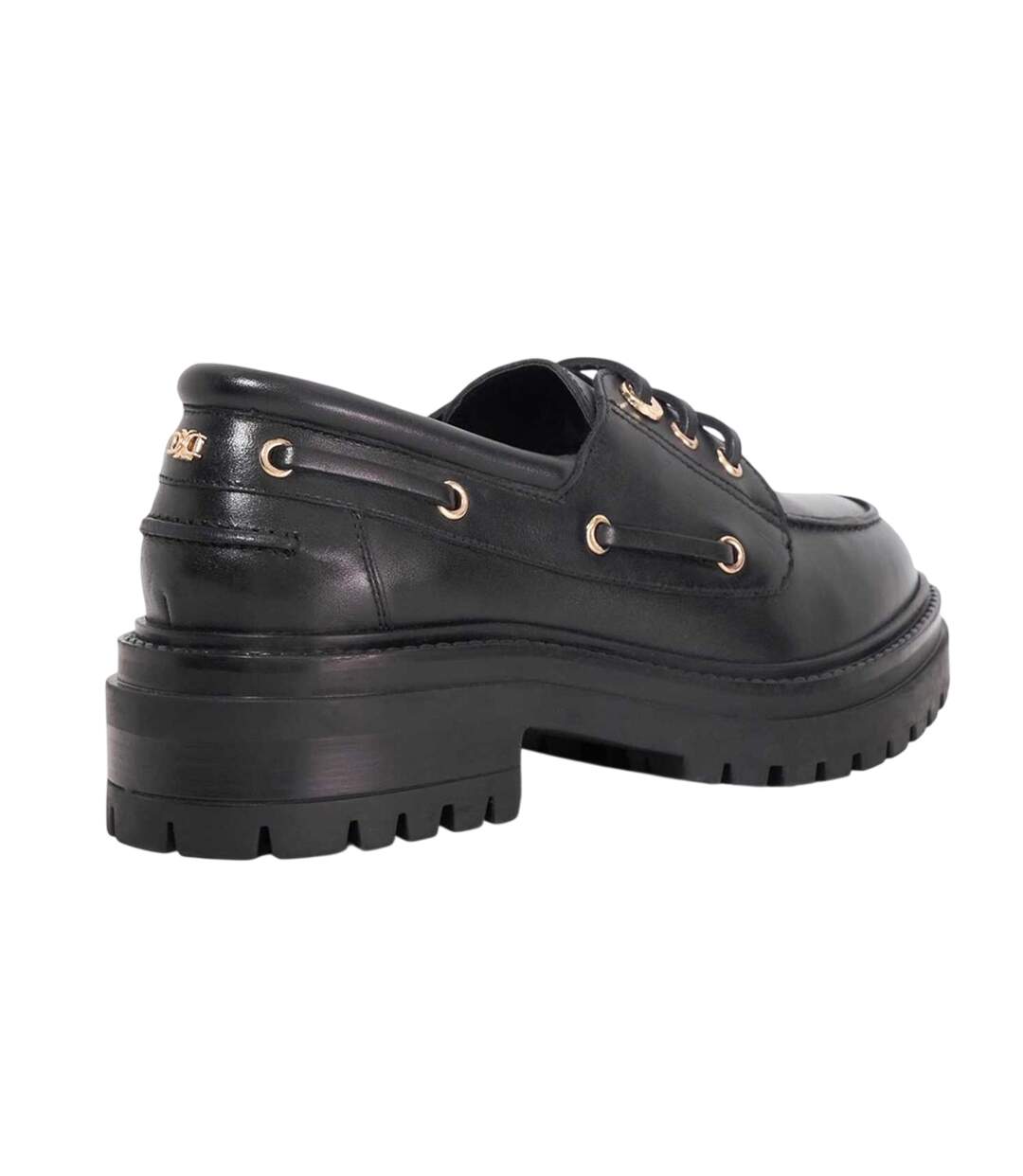 Womens/ladies Venetian Leather Lace Up Boat Shoes Black Dune London-2
