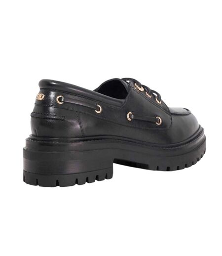 Womens/ladies Venetian Leather Lace Up Boat Shoes Black Dune London