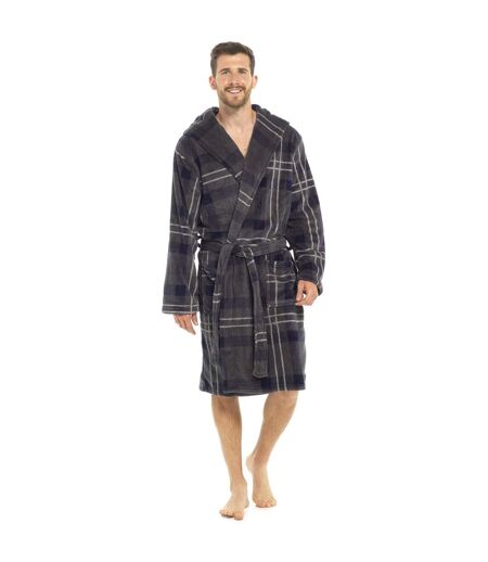 Mens Coral Fleece Check Hooded Robe () - UTUT1650