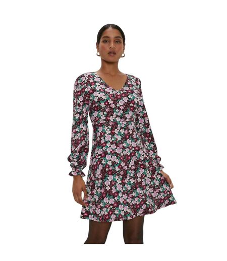 Womens/ladies floral v neck long-sleeved mini dress multicoloured Dorothy Perkins