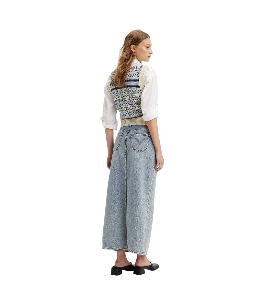 Womens/ladies Denim High Waist Maxi Skirt Blue Levis-2