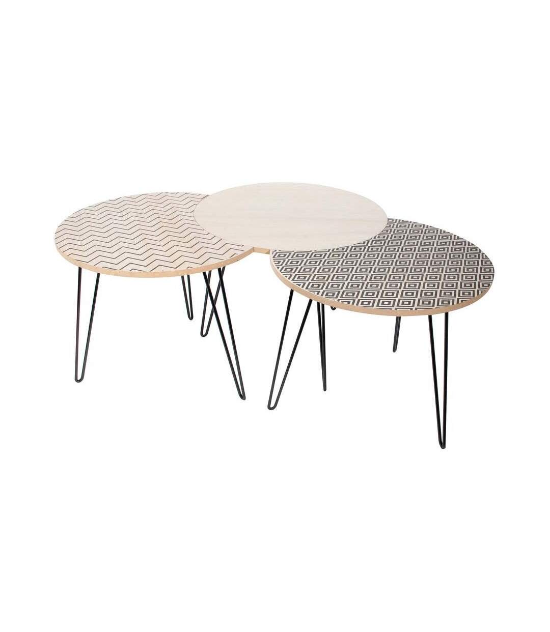 Table gigogne pieds fils (Lot de 3) Beige et blanc-4