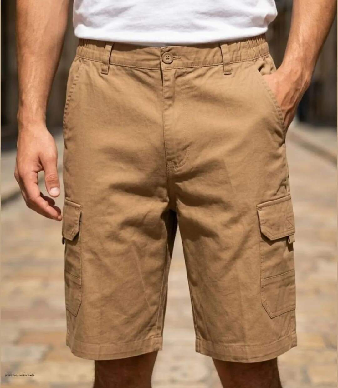 CHALLENGER INCA3 : Bermuda en coton camel pour homme avec taille élastiquée tout confort-1