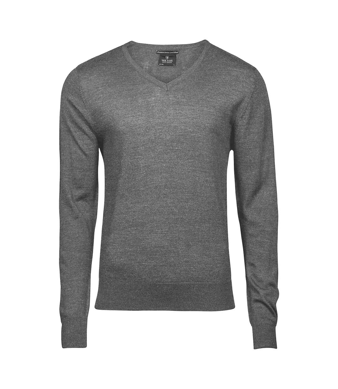 Mens knitted v neck sweater grey melange Tee Jays