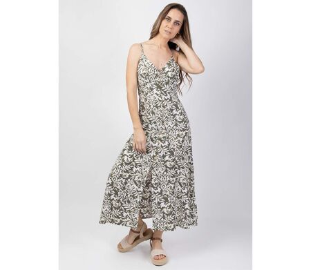 Robe longue VICTORIA motif ethnique kaki Coton Du Monde