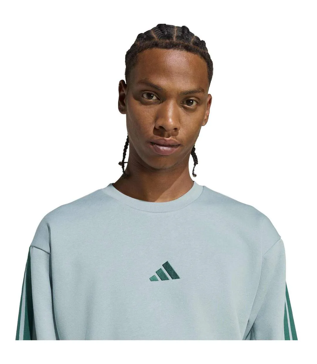 Mens 3 Stripes Fleece Sweatshirt Sage Adidas-4