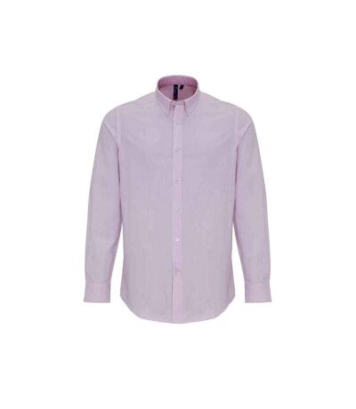 Premier Mens Striped Oxford Long-Sleeved Shirt (White/Pink) - UTPC6050