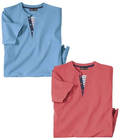 Pack of 2 Men's Summer T-Shirts - Blue Coral 