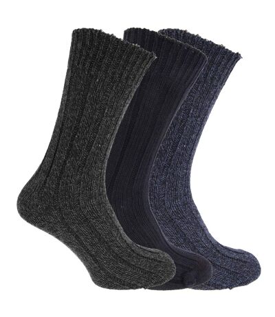 Mens Wool Blend Boot Socks (Pack Of 3) (Navy/Grey/Blue) - UTMB158
