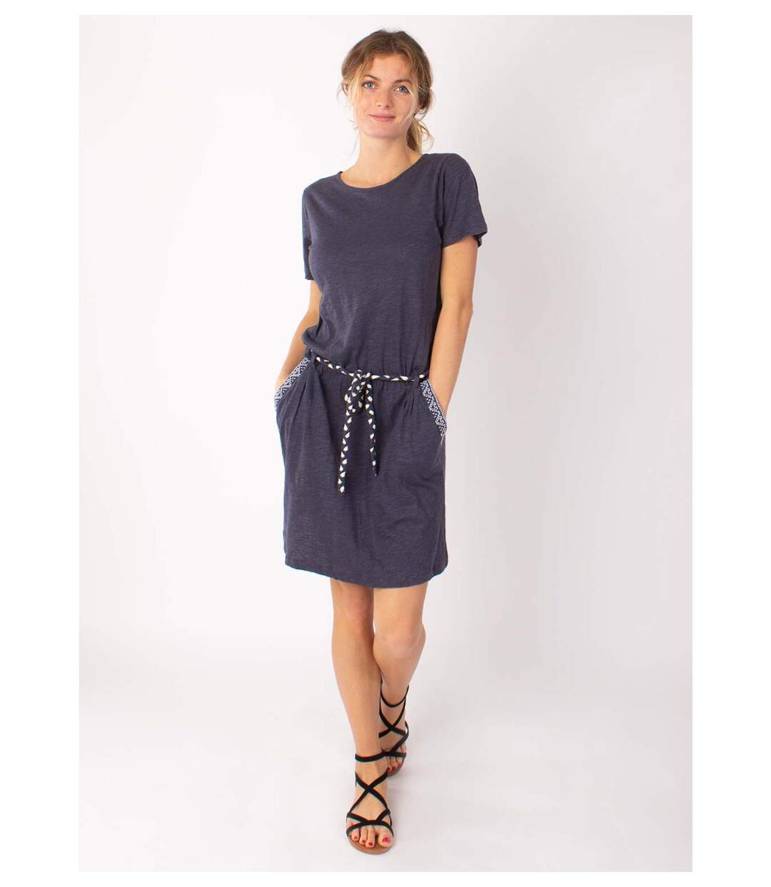 Robe courte casual en coton SIXTINE ethnique gris bleu Coton Du Monde