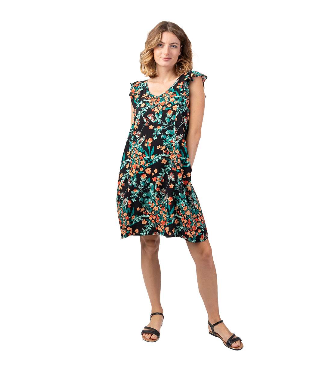 Robe courte d'été femme  ZOLA motif floral Coton Du Monde