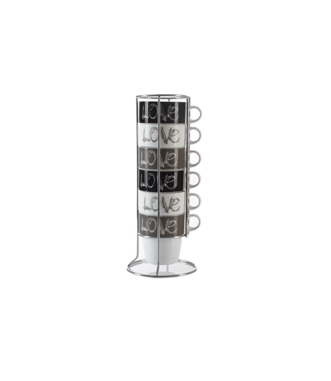 Lot de 6 Mugs Avec Rack  Love 26cl Beige-1